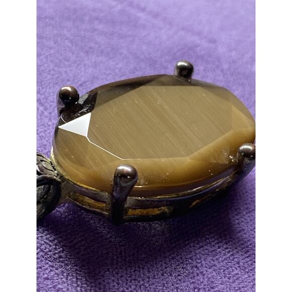 Vintage Brass Tiger’s Eye Pendant Oval Faceted Cabochon Boho Goth Fairy Artisan - Picture 3 of 13